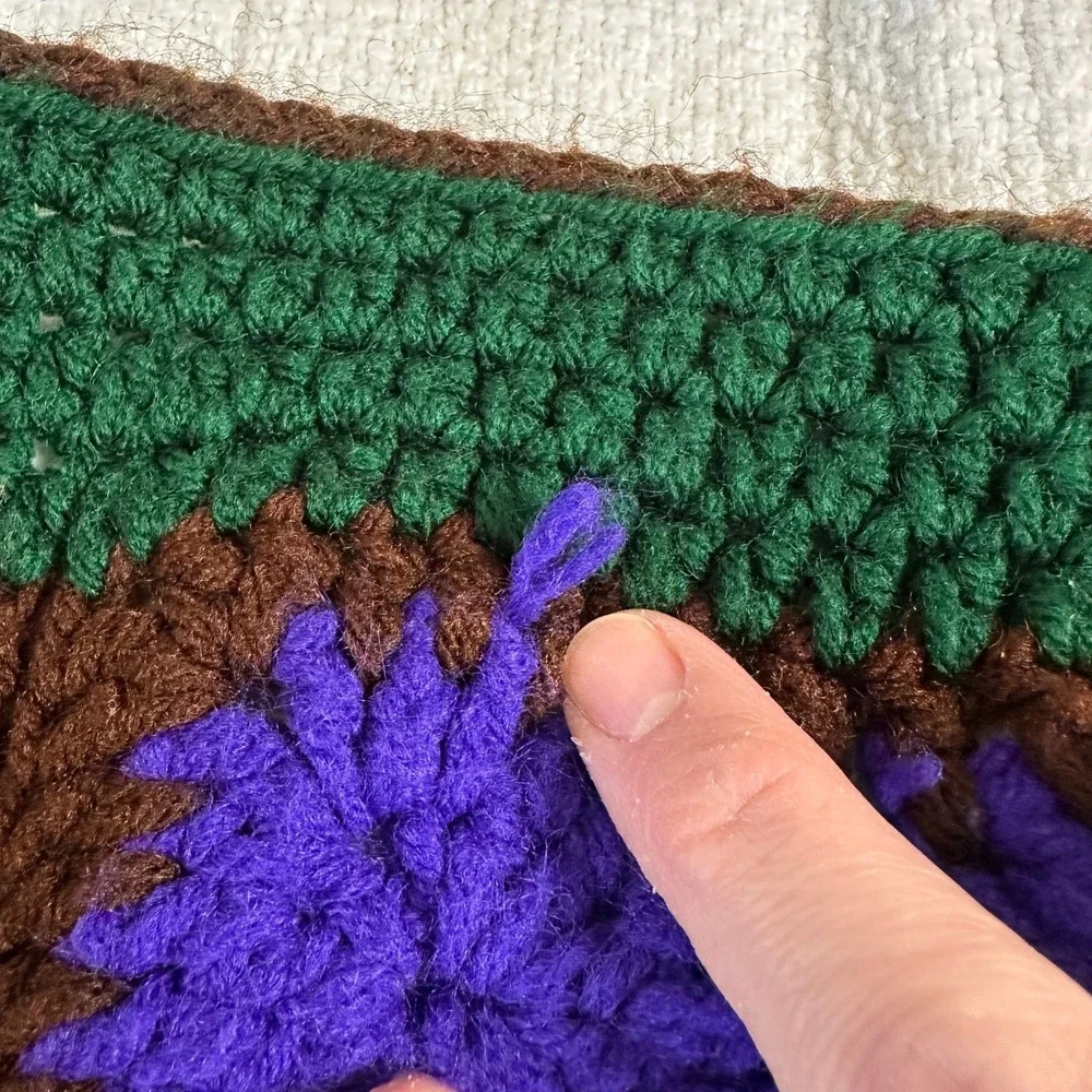 VTG 70s Granny‎ Square Crochet Blanket Throw Cottagecore Boho Handmade 42x42